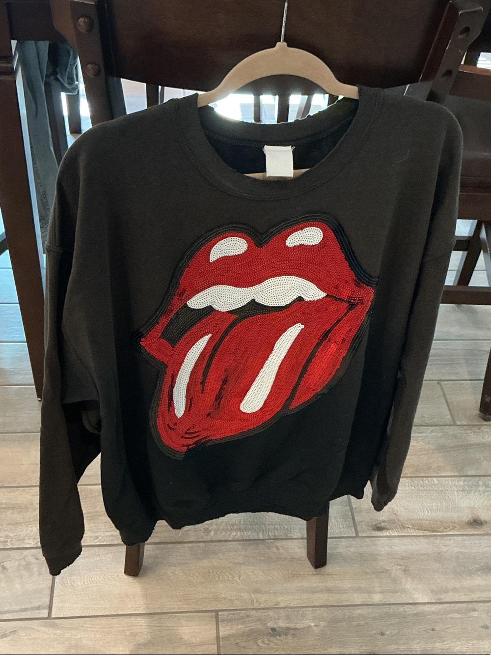 Madewell Black Crewneck Sweater with Red & White Lip Graphic